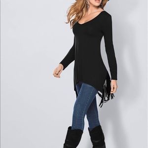 Black tunic with fringe embelishment